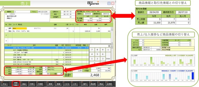 売上画面　実績補助機能