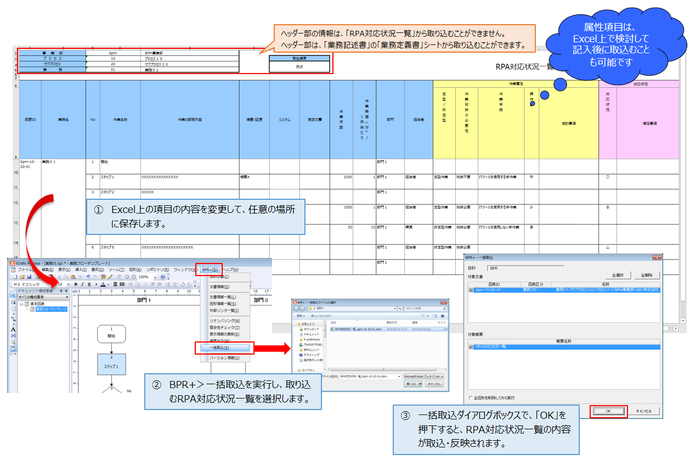 画像：RPA対応状況一覧の変更・取込